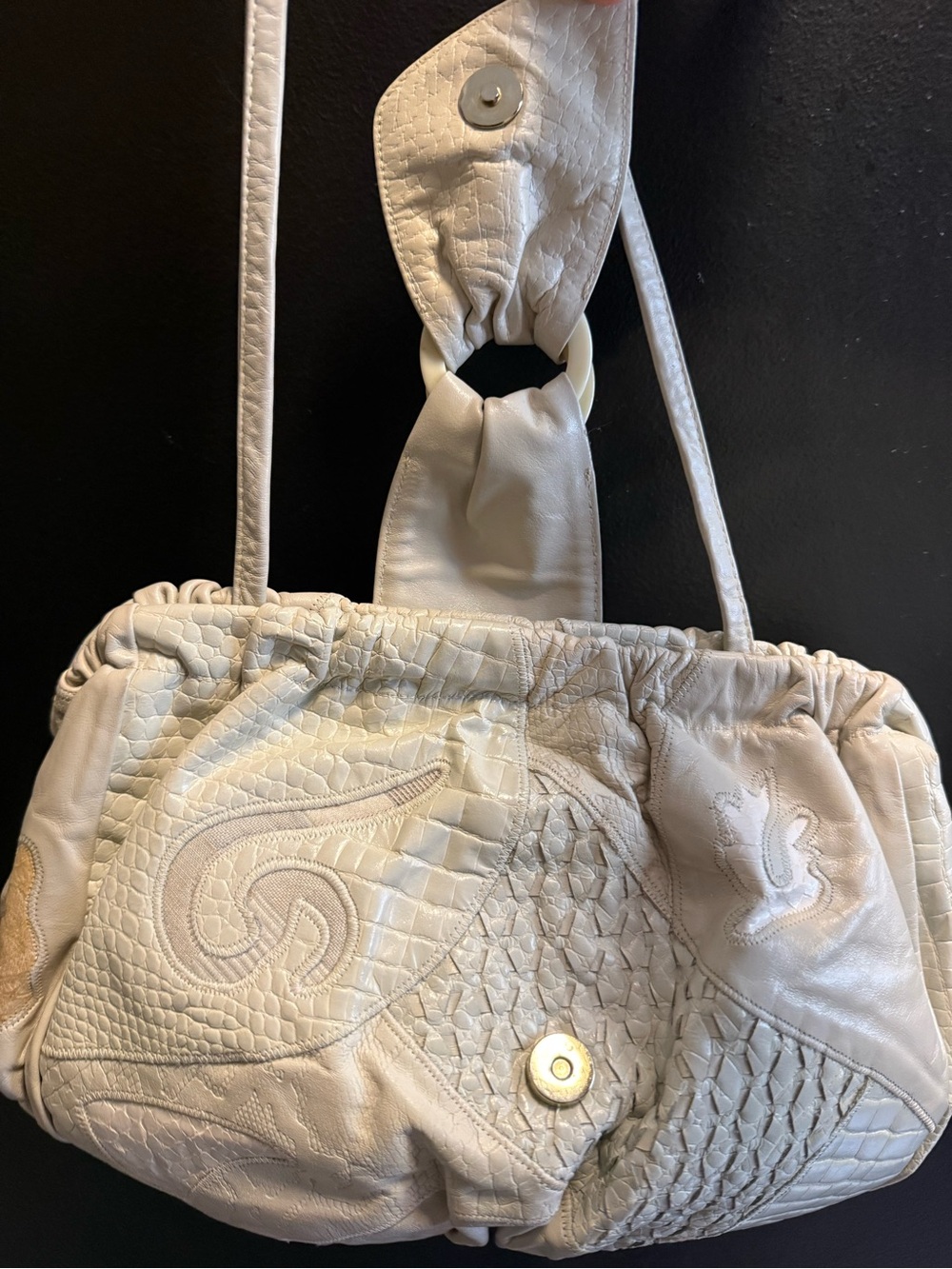 SHARIF Leather Cream Ivory Quilted Patchwork 1980 Shoulder Bag Quiet Luxury VTG